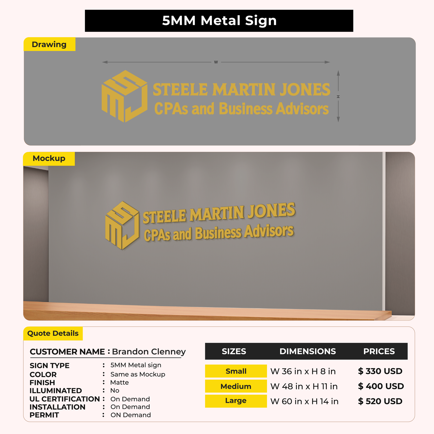 5MM Metal Signs for Brandon Clenney