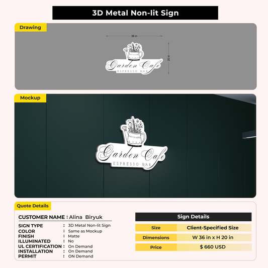 3D Metal Non-lit Sign for Alina  Biryuk