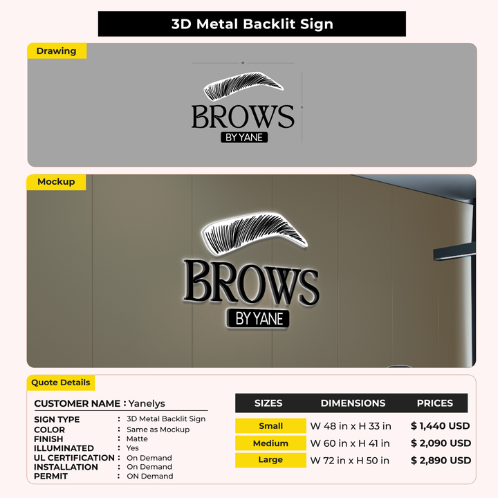 3D Metal Backlit Sign for Yanelys