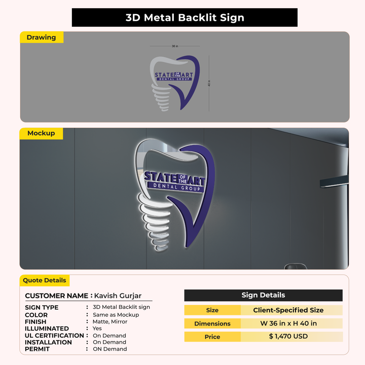 3D Metal Backlit Sign for Kavish Gurjar