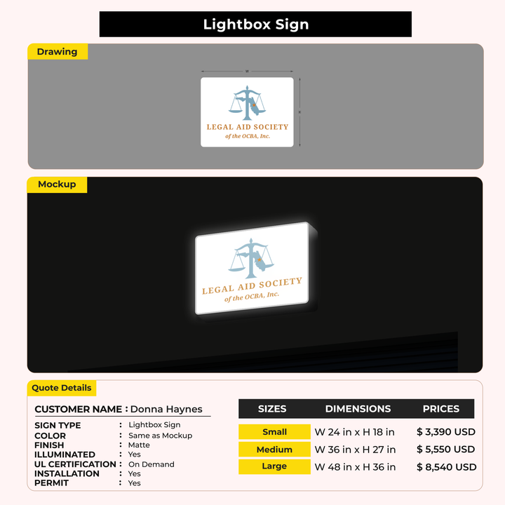 Lightbox Sign for Donna Haynes