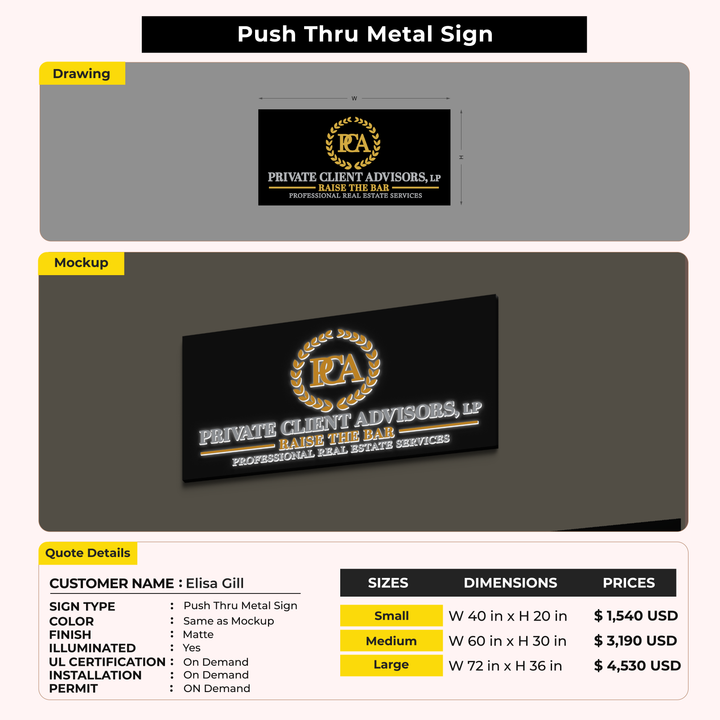 Push Thru Metal Sign for Elisa Gill
