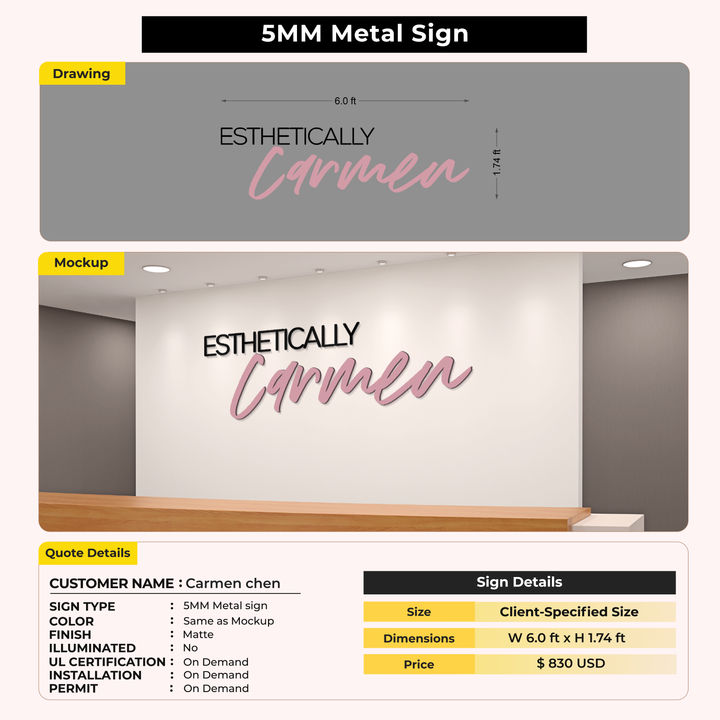 5MM Metal Sign for Carmen chen