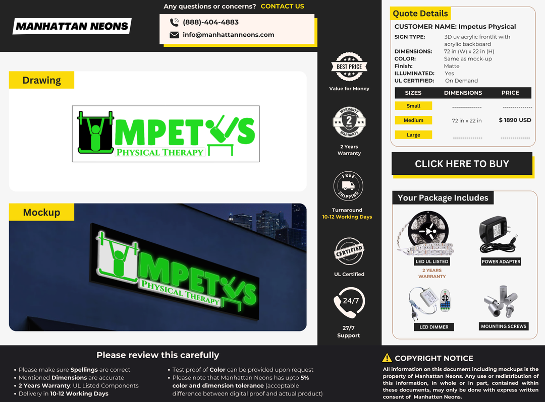 3D UV Acrylic Frontlit with backboard sign for Impetus Physical