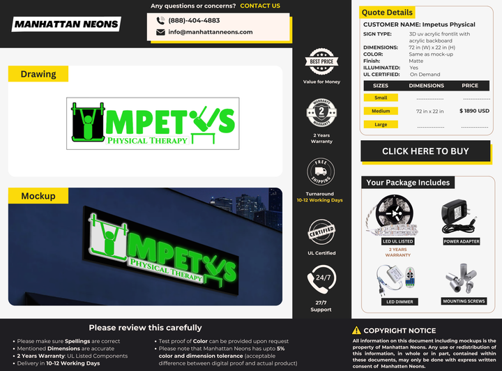 3D UV Acrylic Frontlit with backboard sign for Impetus Physical