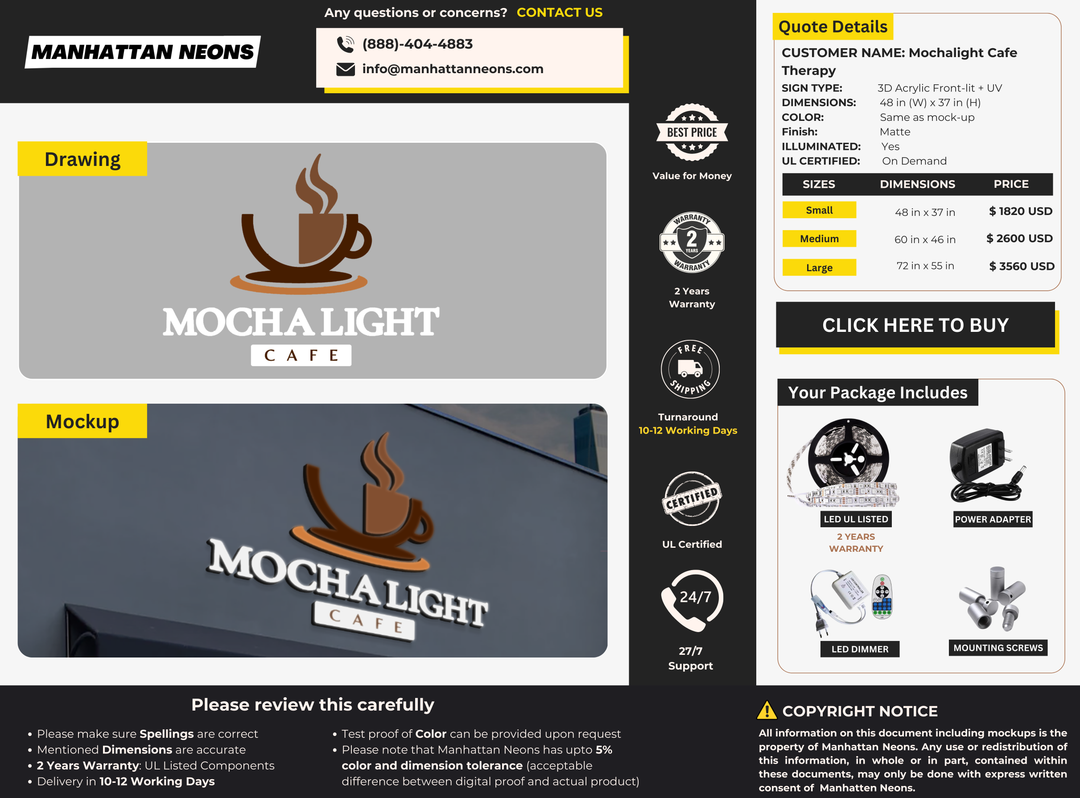 Business Signs for Mochalight Cafe