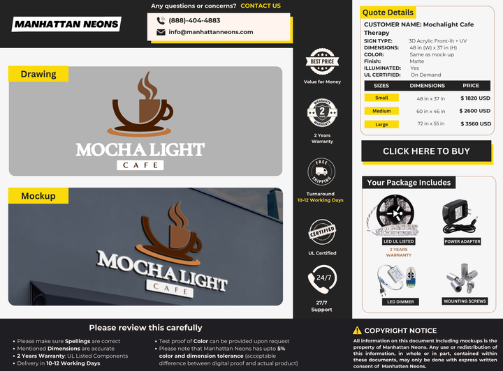 Business Signs for Mochalight Cafe