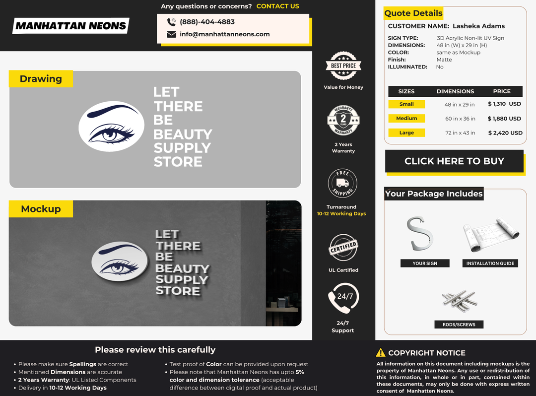 3D acrylic Non-Lit UV Sign for Lasheka Adams