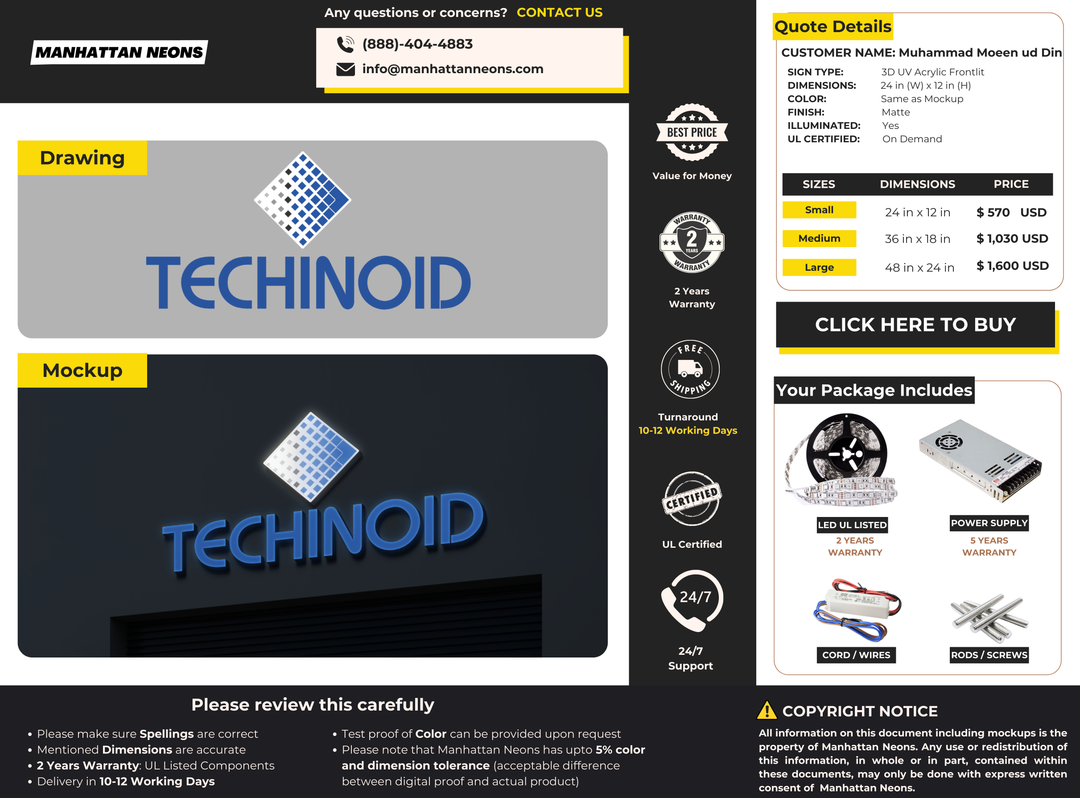 3D UV Acrylic Front-Lit Sign for Muhammad Moeen ud Din