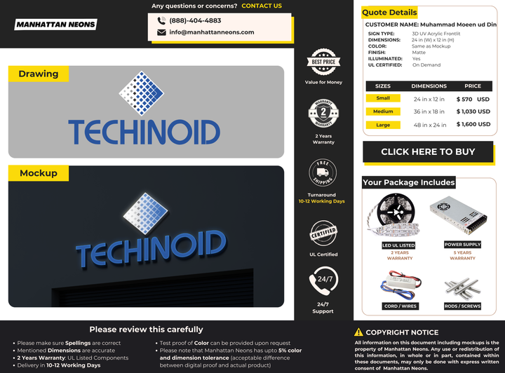 3D UV Acrylic Front-Lit Sign for Muhammad Moeen ud Din