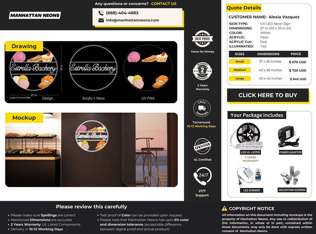 UV LED Neon Sign For Alexia Vazquez