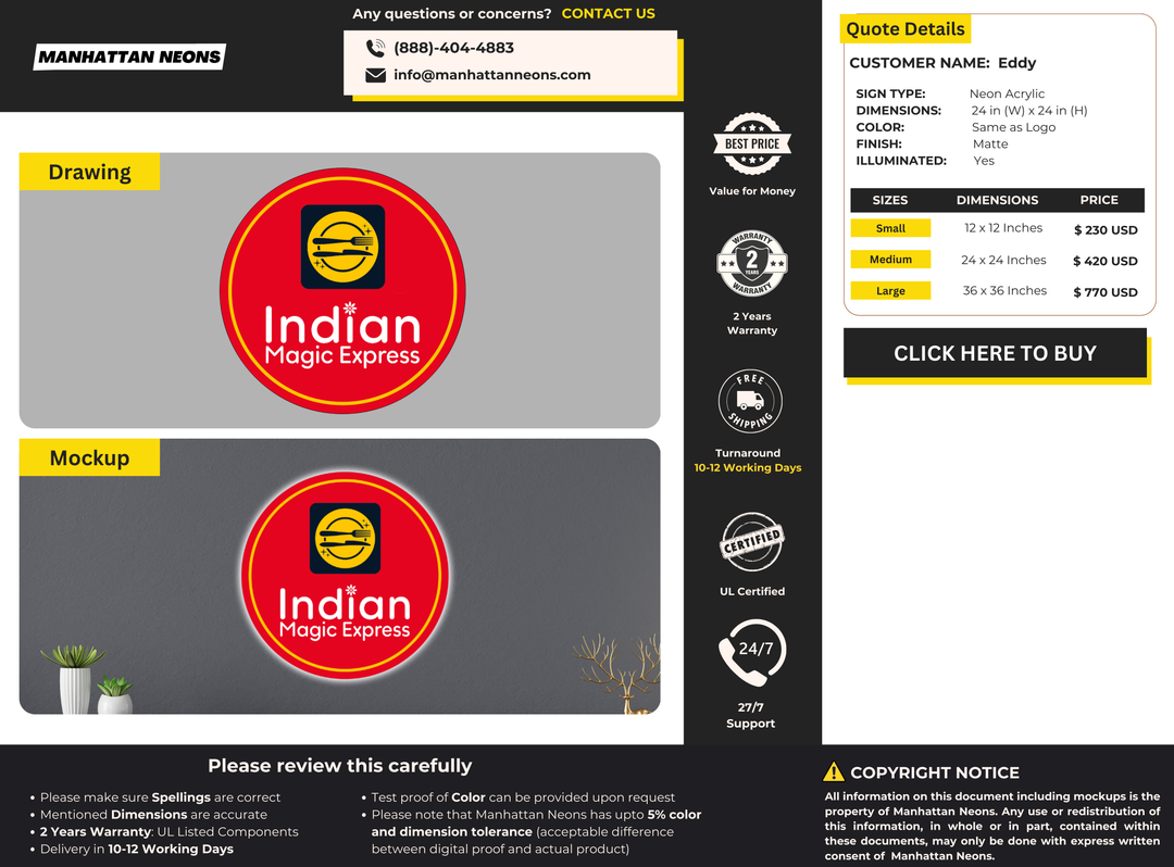 Neon Acrylic Sign for Eddy