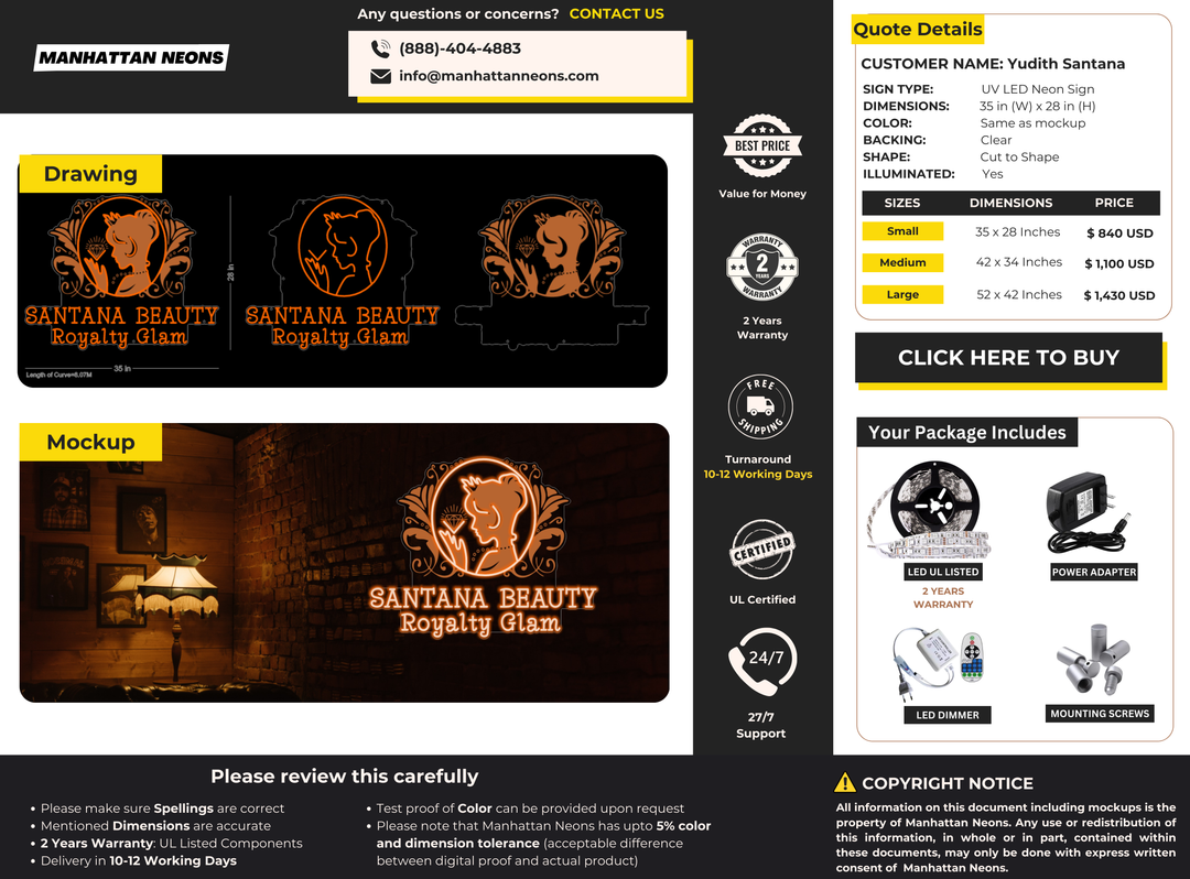 UV LED Neon Sign For Yudith Santana