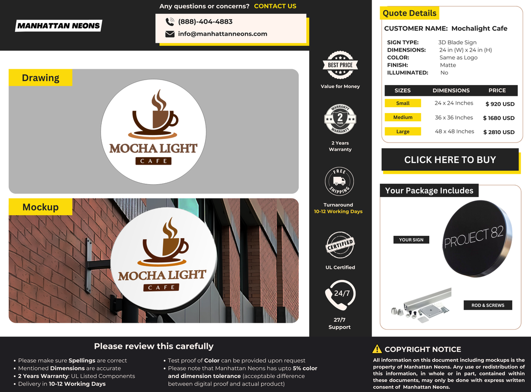 Business Signs for Mochalight Cafe