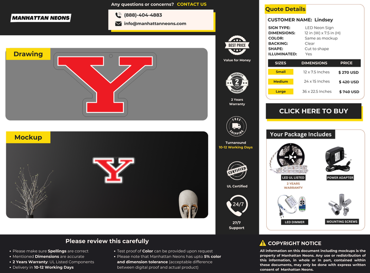 LED neon sign for Lindsey