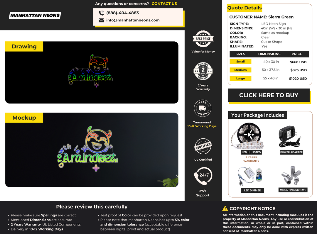 LED neon sign for Sierra Green