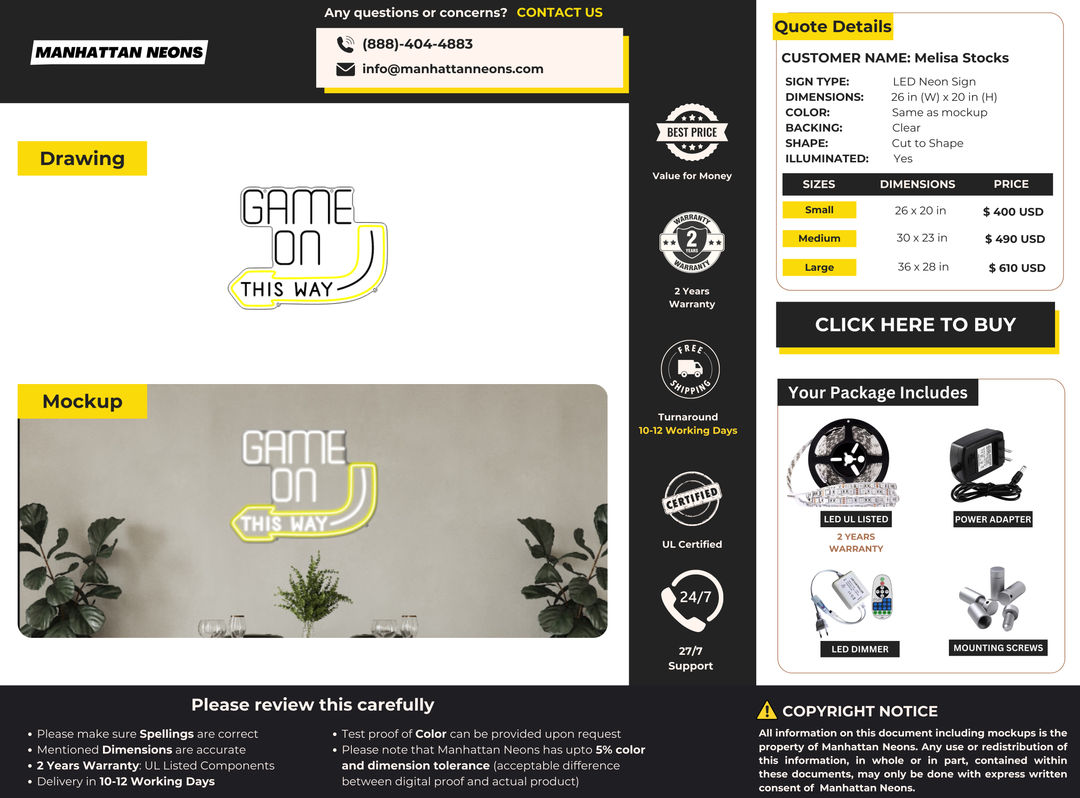 LED Neon Sign For Melisa Stocks