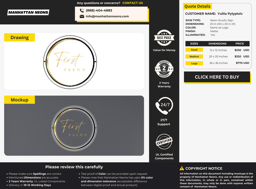 Neon Acrylic Sign For Yuliia Pylyptsiv