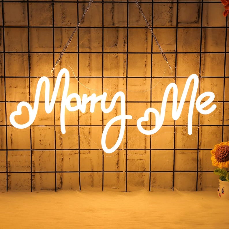 Marry Me Wedding LED Neon Sign by Neon.Shop in Warm White Color 