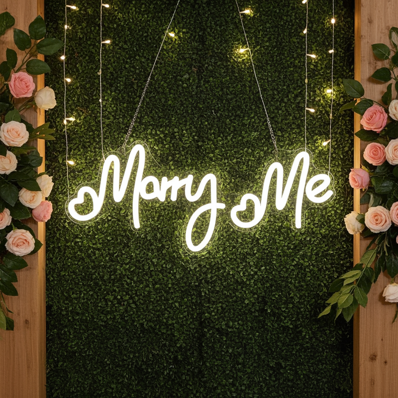 Marry Me Wedding LED Neon Sign by Neon.Shop Glowing In Green Wedding Arch 