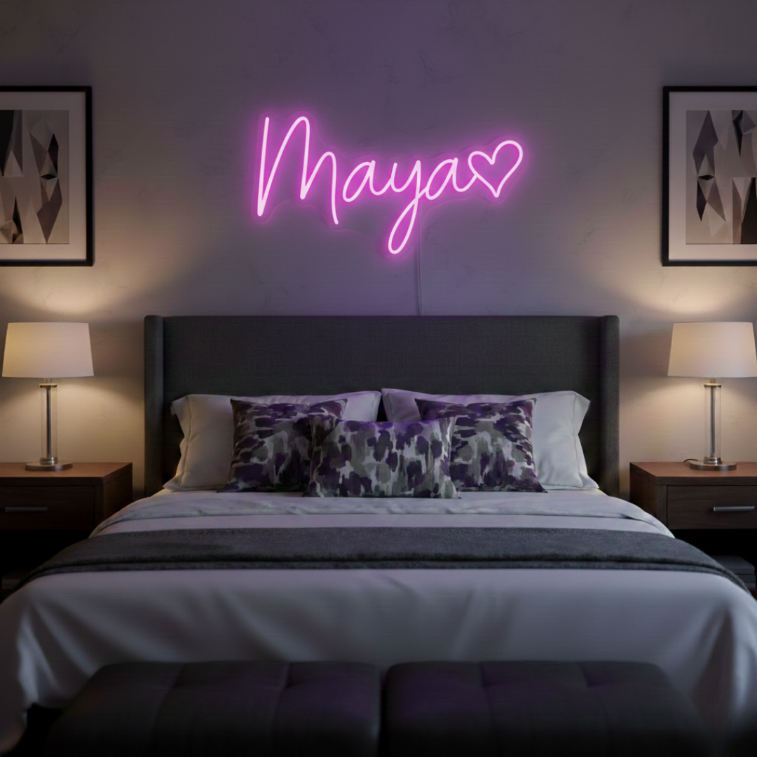 Maya LED Neon Sign, illuminated name wall décor by Neon.Shop, perfect for gifts, bedrooms, and events.