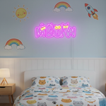 Meow Cat LED neon sign for kids by Neon.Shop glowing in a bedroom or nursery as cute and playful neon décor