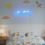Meow Cat LED neon sign for kids by Neon.Shop glowing in a bedroom or nursery as cute and playful neon décor