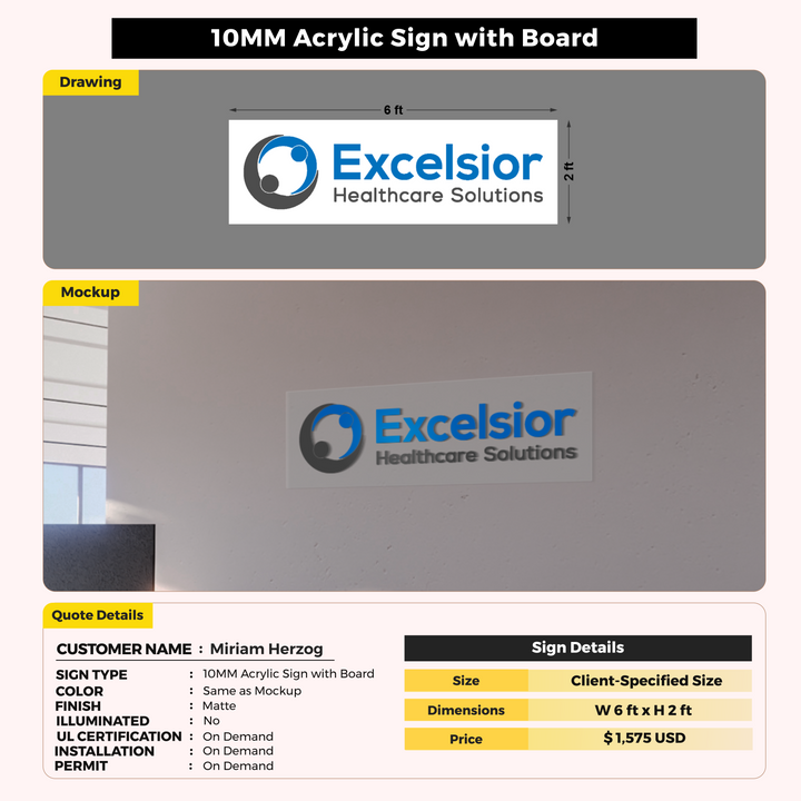 10mm Acrylic Sign with Board for Miriam Herzog