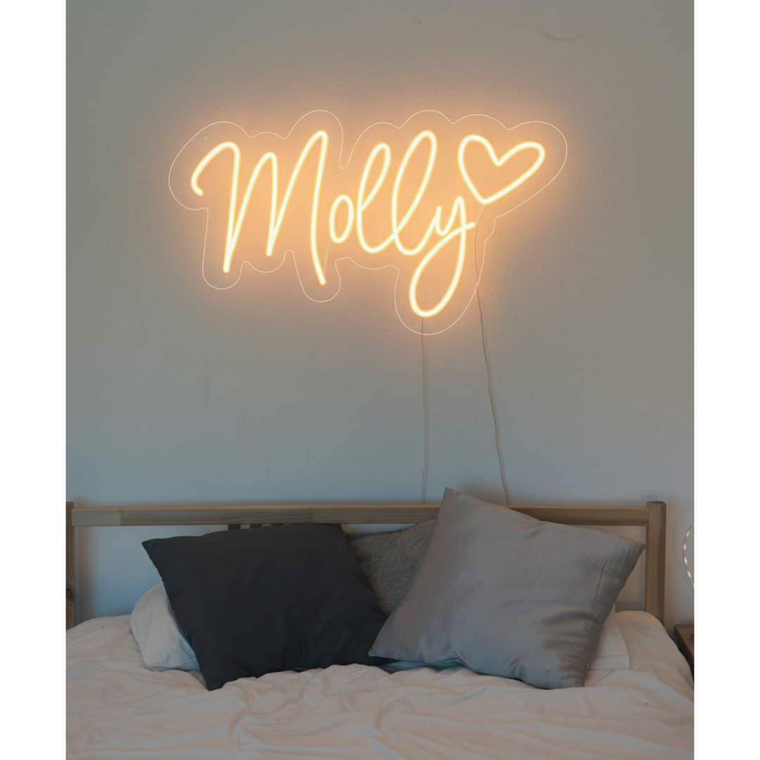 Molly Name LED Neon Sign personalized wall-mounted name light décor by Neon.Shop for bedrooms, events, and gifts.