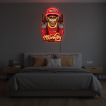 Monkey Gold Chain UV Art LED neon sign with playful monkey design and gold chain glowing in vibrant colors by Neon.Shop