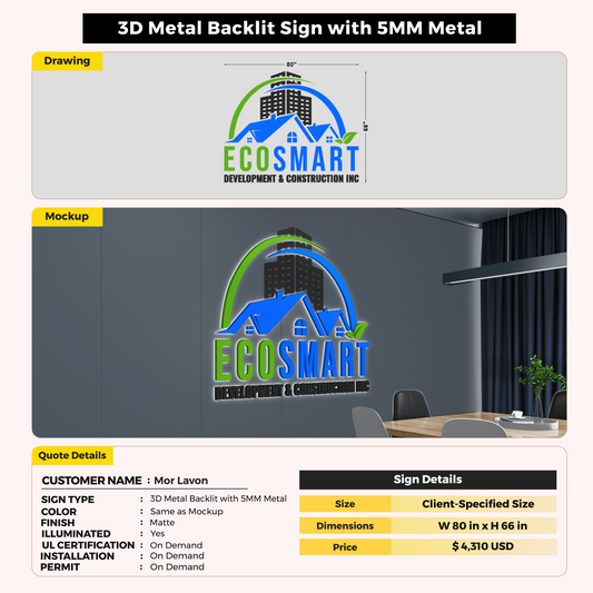 3D Metal Backlit with 5MM Metal Sign For Mor Lavon