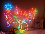 Multicolor Reindeer Merry Christmas LED neon sign glowing in festive colors by Neon.Shop.