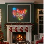 Multicolor Reindeer Merry Christmas LED neon sign glowing in festive colors by Neon.Shop.