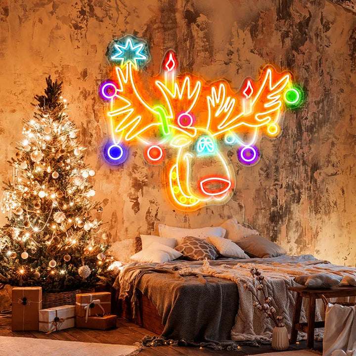 Multicolor Reindeer Neon Sign by manhattanneons.com - Add a colorful holiday touch with this vibrant multicolor reindeer neon sign.