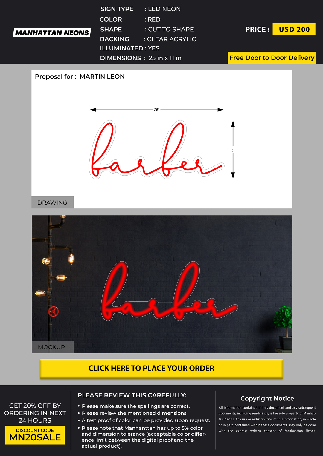 LED Neon Sign For MARTIN LEON