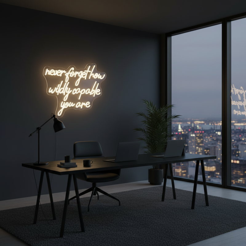Never Forget How Capable You Are motivational LED neon sign inspirational quote wall light for office, home, or creative workspace by Neon.Shop.