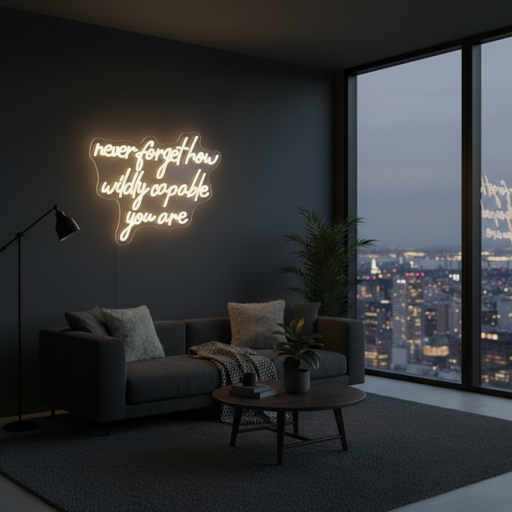 Never Forget How Capable You Are motivational LED neon sign inspirational quote wall light for office, home, or creative workspace by Neon.Shop.