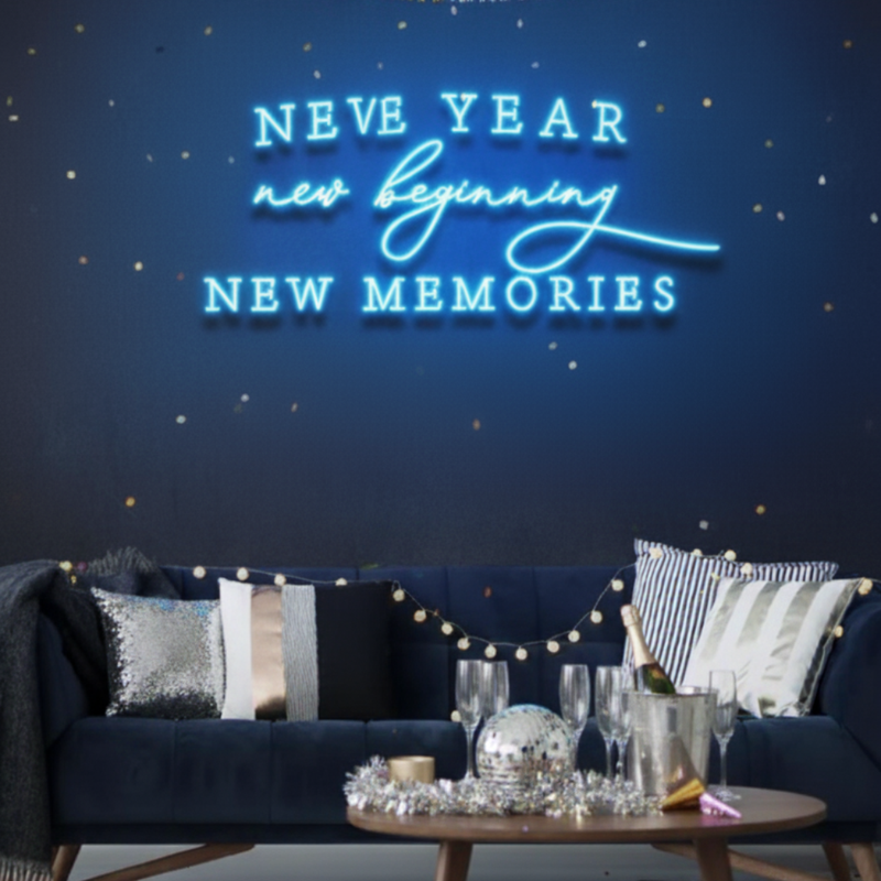 New Year, New Beginning, New Memories Neon Sign glowing in LED from Neon.Shop