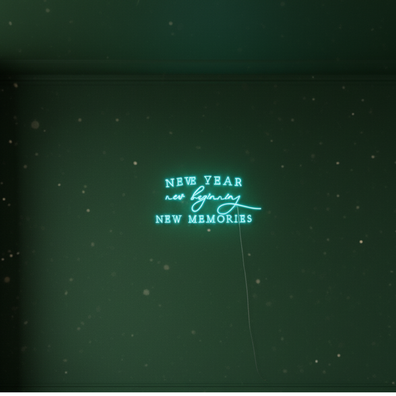 New Year, New Beginning, New Memories Neon Sign glowing in LED from Neon.Shop