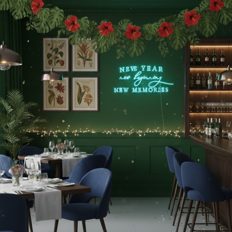 New Year, New Beginning, New Memories Neon Sign glowing in LED from Neon.Shop