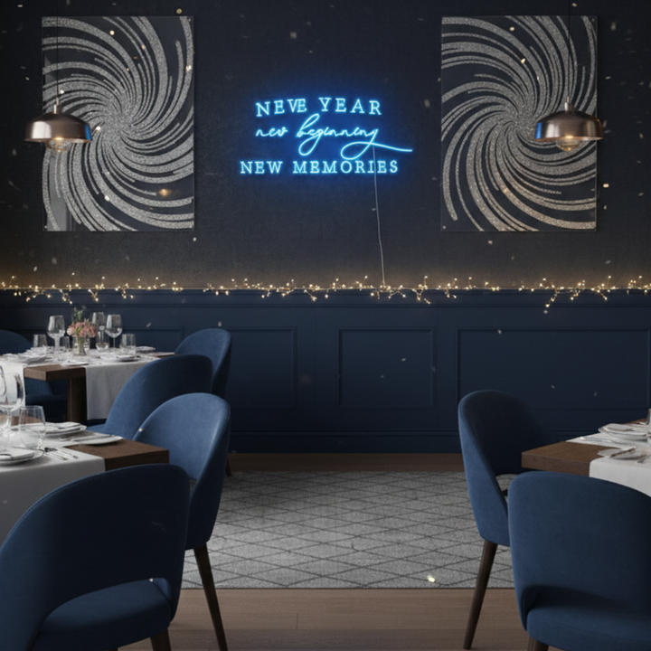 New Year, New Beginning, New Memories Neon Sign glowing in LED from Neon.Shop
