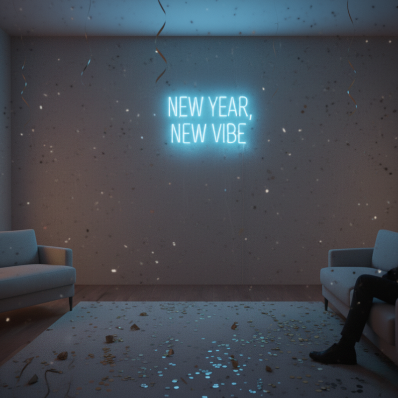 New Year New Vibe Neon Sign glowing in bright LED from Neon.Shop