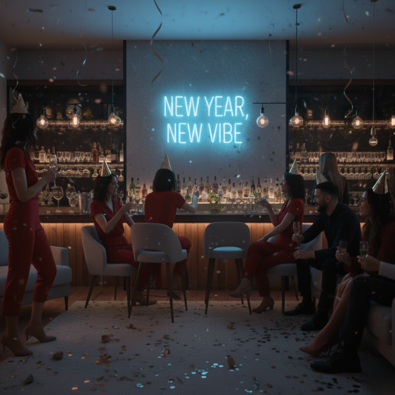 New Year New Vibe Neon Sign glowing in bright LED from Neon.Shop