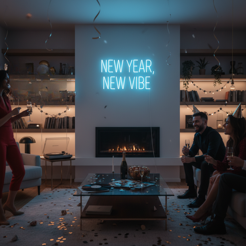 New Year New Vibe Neon Sign glowing in bright LED from Neon.Shop
