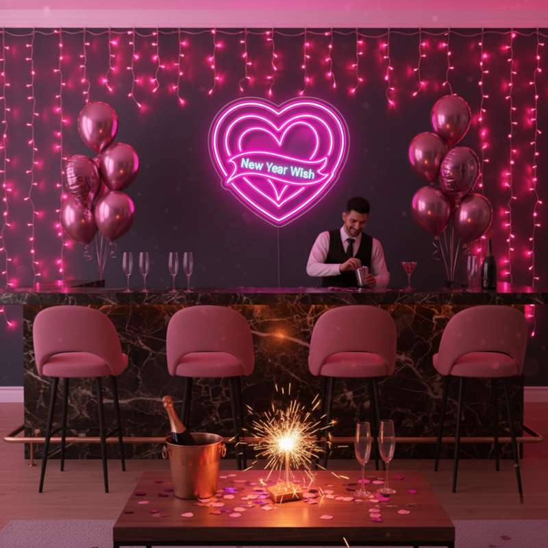 New Year Heart Neon Sign for home and party décor by Neon.Shop