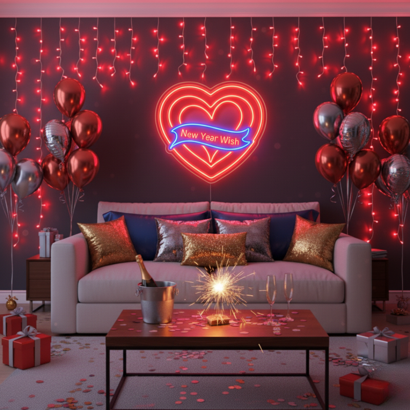 New Year Heart Neon Sign for home and party décor by Neon.Shop