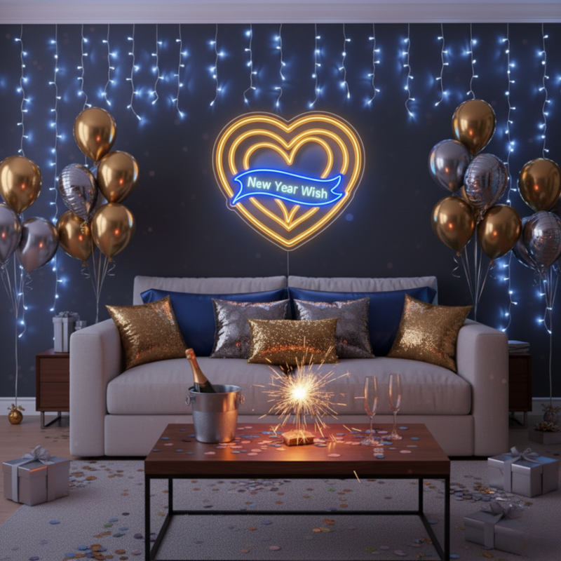 New Year Heart Neon Sign for home and party décor by Neon.Shop