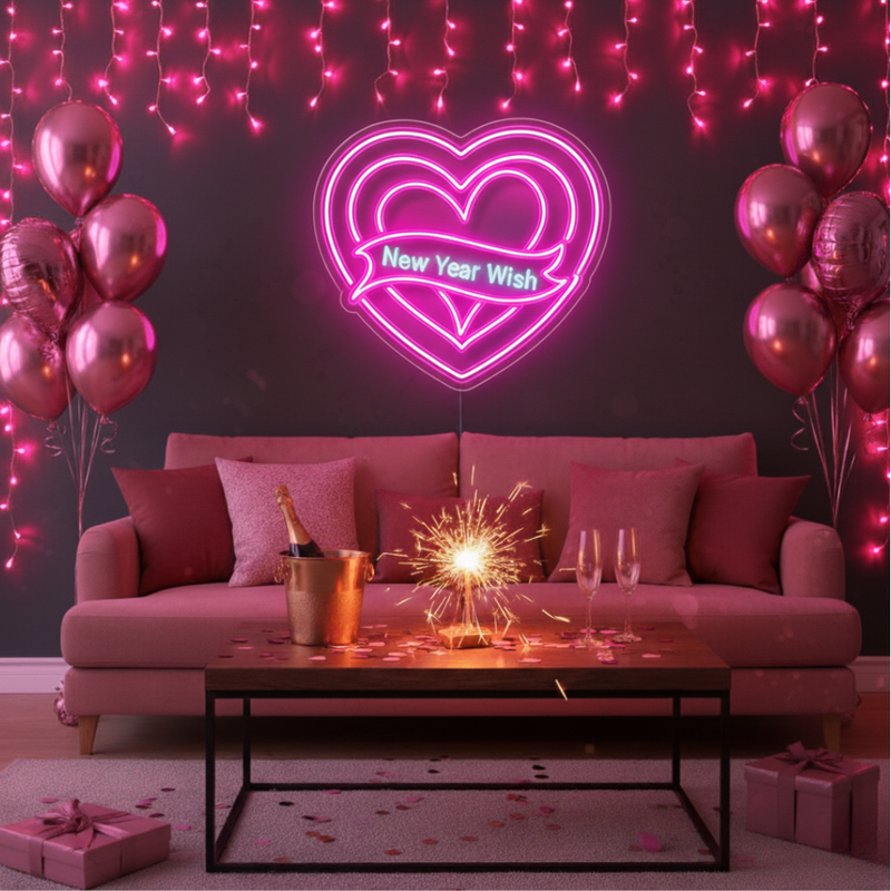 New Year Heart Neon Sign for home and party décor by Neon.Shop
