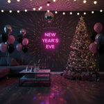 New Year's Eve' neon sign in a modern, bold font glowing in electric white by Neon.Shop.