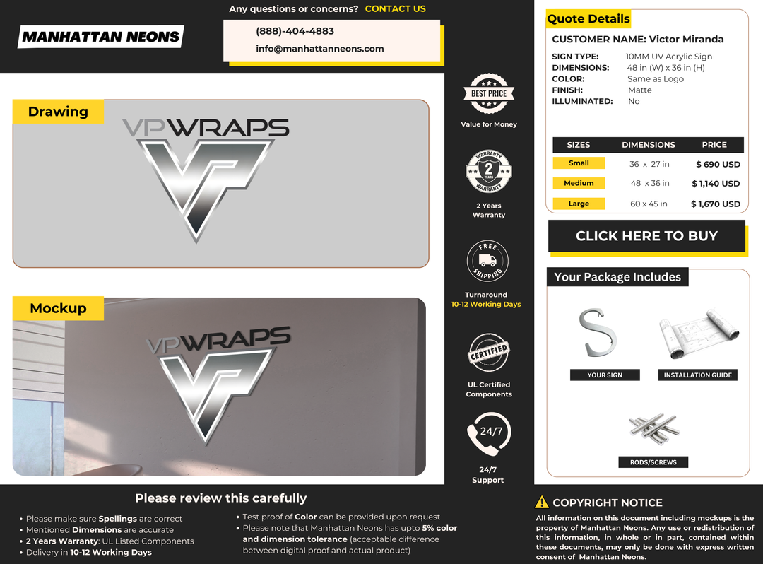 10mm acrylic sign for victor miranda
